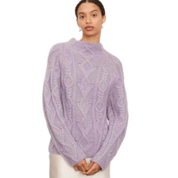 Vince Sweaters - Vince Aran Raglan Mock Neck Lilac Purple Cable Knit Alpaca Wool Sweater - S